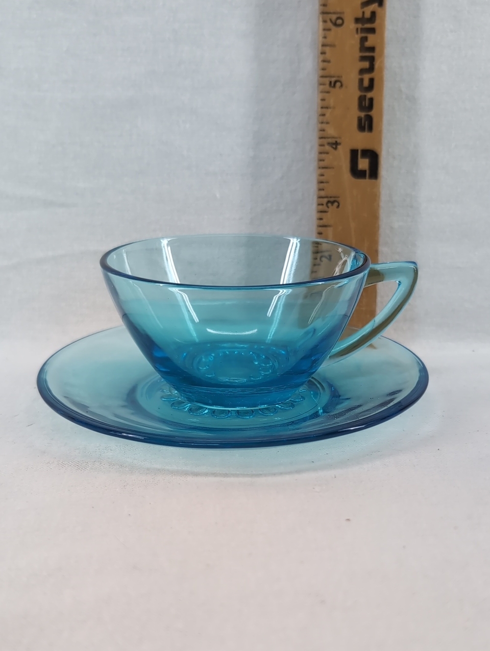 Hazel Atlas Capri Blue Glass Single Cup and Saucer